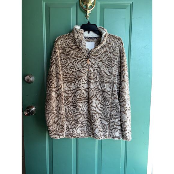 Simply Southern Small Faux Fur Sherpa Quarter Zip Pullover Brown - Picture 2 of 9